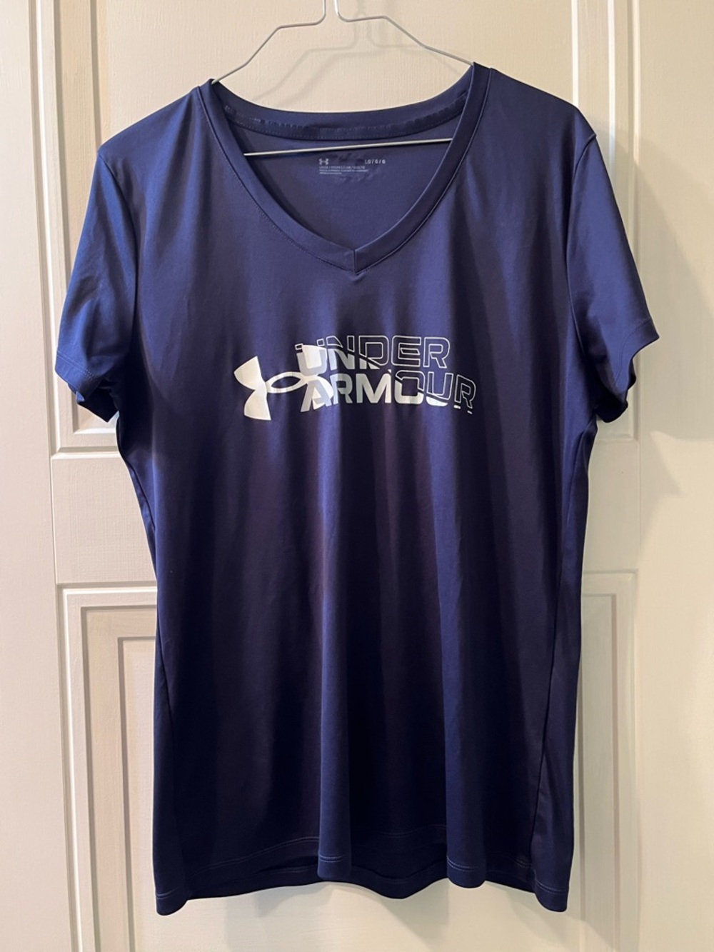 Under Armour Navy V-Neck Performance Tee with White Logo Print